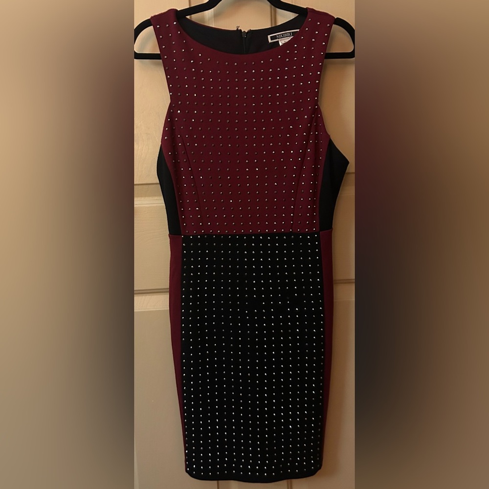 Nikibiki Red and Black Studded Harlequin Mini Dress